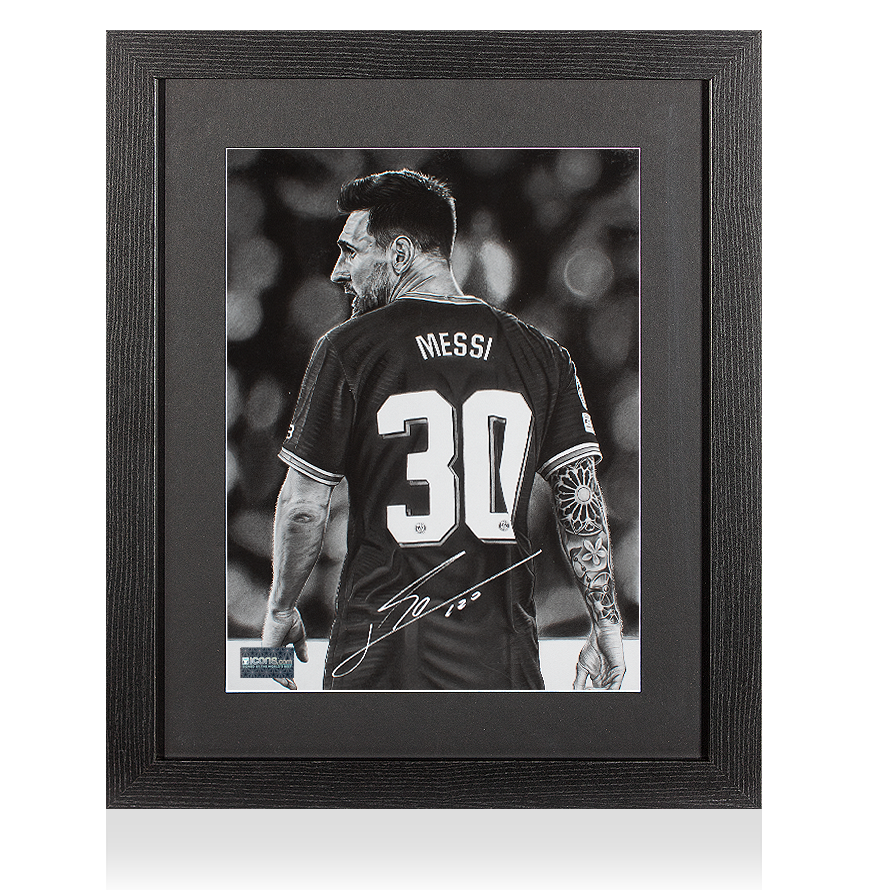 Kitbags & Lockers 12x8'' A4 Lionel Messi PSG Paris Saint-Germain Signed Autograph Photo Photograph Picture Frame Poster Gift, Black